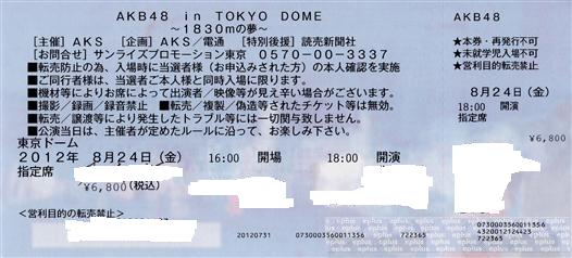AKB48 東京ドームコンサートチケット